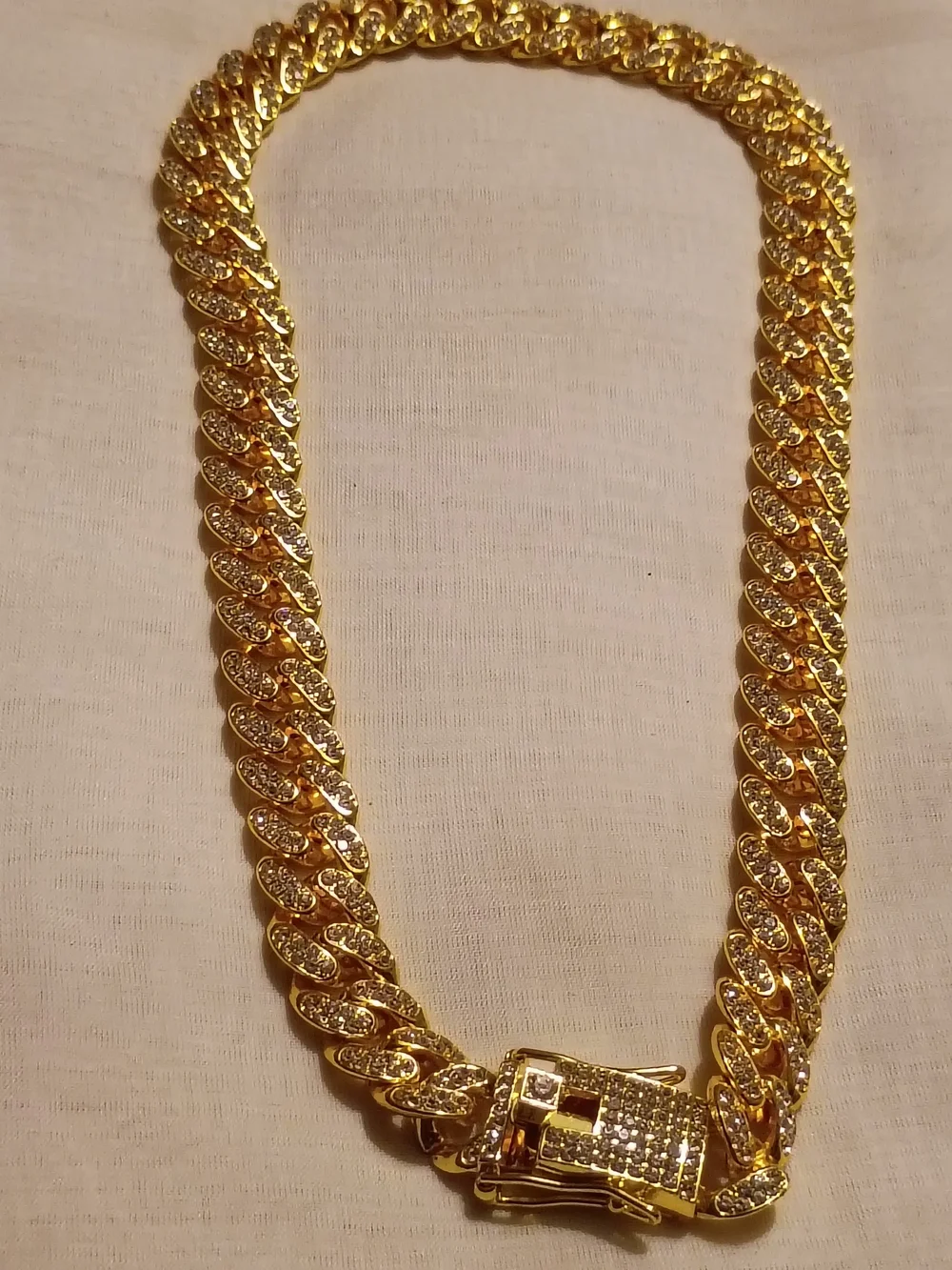Gold-Tone Cuban Link Necklace with Pavé Accents